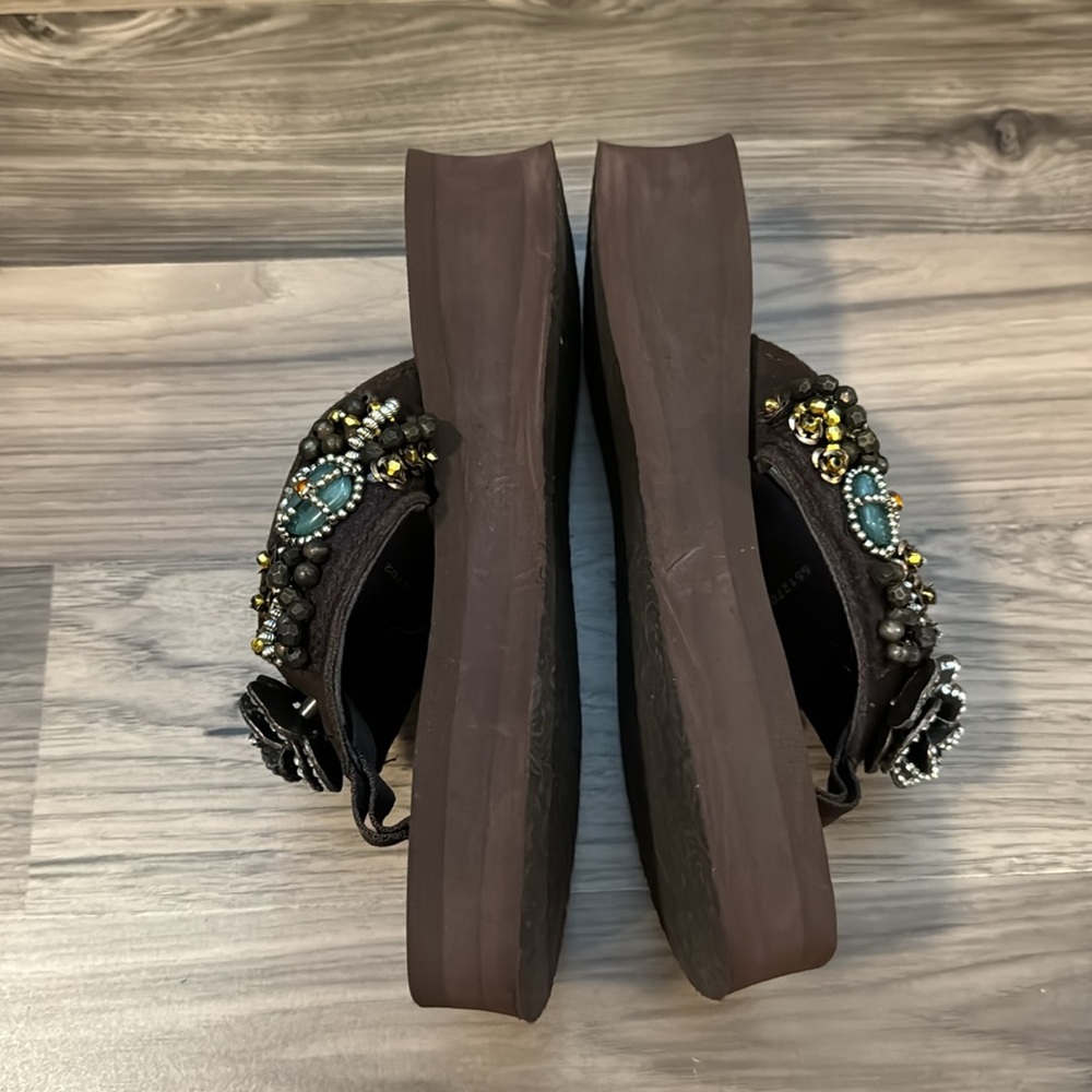 Justin Boots Jade Brown Rhinestones Beaded Platform Wedge Sandals Dustbag 7 - Picture 9 of 12